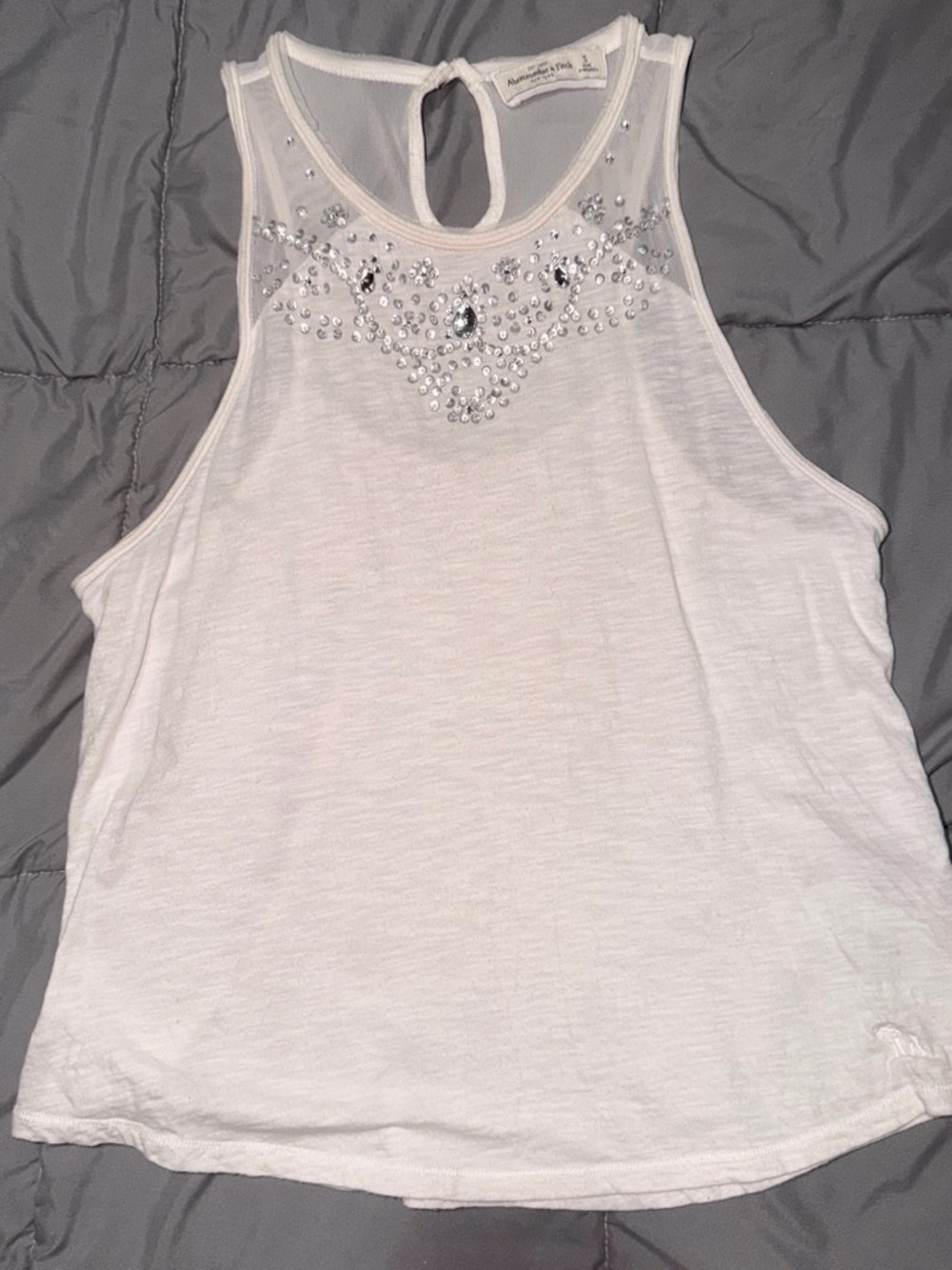 Abercrombie & Fitch White Jeweled Mesh Yoke Tank